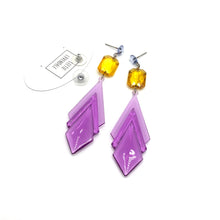 Load image into Gallery viewer, Lilac Art Deco &amp; Amber Statement Drop Earrings