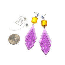 Load image into Gallery viewer, Lilac Art Deco &amp; Amber Statement Drop Earrings