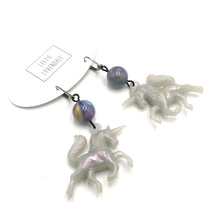Load image into Gallery viewer, Aurora Grey &amp; Marbled Blue Unicorn Earrings