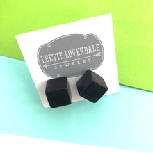 Load image into Gallery viewer, Black Lucite Jumbo Cube Stud Earrings