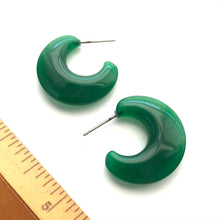 Load image into Gallery viewer, Emerald Green Art Deco Flat Hoop Earrings