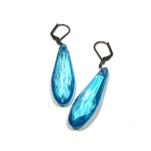 Load image into Gallery viewer, Aqua Blue Faceted Briolette Leverback TearDrop Earrings