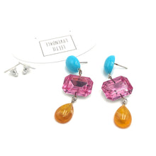 Load image into Gallery viewer, Amber &amp; Turquoise with Pink Shine Trinket Earrings