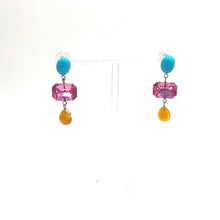 Load image into Gallery viewer, Amber &amp; Turquoise with Pink Shine Trinket Earrings