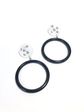 Load image into Gallery viewer, Black &amp; Clear Frosted Star &amp; Go Go Mod Hoop Geo Drop Earrings