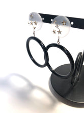 Load image into Gallery viewer, Black &amp; Clear Frosted Star &amp; Go Go Mod Hoop Geo Drop Earrings