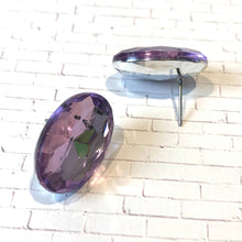 Load image into Gallery viewer, Lilac Faceted Oval Shine-On Stud Earrings