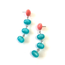 Load image into Gallery viewer, Coral &amp; Teal Moonglow Fish Scale Earrings