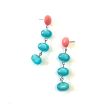 Load image into Gallery viewer, Coral &amp; Teal Moonglow Fish Scale Earrings