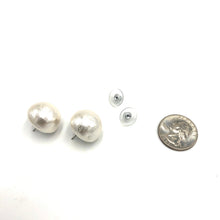 Load image into Gallery viewer, White Cotton Pearl Button Stud Earrings