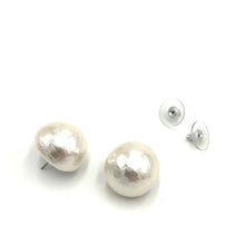 Load image into Gallery viewer, White Cotton Pearl Button Stud Earrings