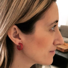 Load image into Gallery viewer, Cherry Red Moonglow Hugger Hoop Earrings