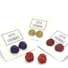 Load image into Gallery viewer, Mercury Lucite Carved Floral Rose Stud Earrings