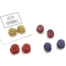 Load image into Gallery viewer, Mercury Lucite Carved Floral Rose Stud Earrings