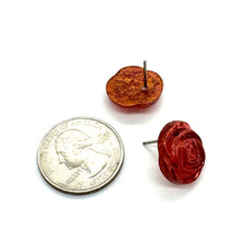 Load image into Gallery viewer, Mercury Lucite Carved Floral Rose Stud Earrings