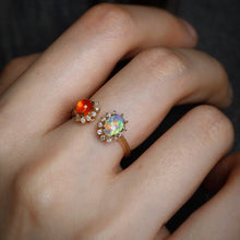 Load image into Gallery viewer, Australian Opal &amp; Fire Opal Halo Diamond Engagement Ring 18K Gold