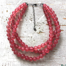 Load image into Gallery viewer, Cranberry Frosted Beaded Multi Strand Morgan Necklace