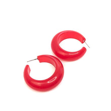 Load image into Gallery viewer, Ruby Red Marbled Chunky Hoop Earrings