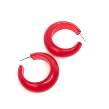 Load image into Gallery viewer, Ruby Red Marbled Chunky Hoop Earrings