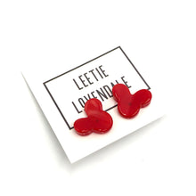 Load image into Gallery viewer, Cherry Red Moonglow Vintage Mouse Stud Earrings