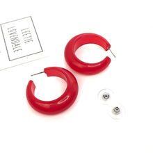 Load image into Gallery viewer, Ruby Red Marbled Chunky Hoop Earrings
