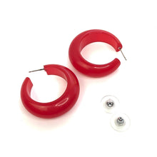Load image into Gallery viewer, Ruby Red Marbled Chunky Hoop Earrings