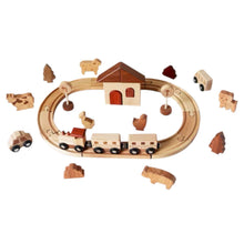 Load image into Gallery viewer, **Pre-order (Ships in 2-3 Weeks)**Wooden Farm Train Track Play Set – 32-Piece Natural Solid Wood Toy