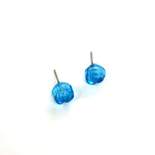Load image into Gallery viewer, Aqua Blue Carved Lucite Rose Stud Earrings