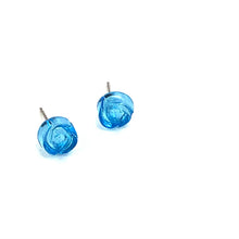 Load image into Gallery viewer, Aqua Blue Carved Lucite Rose Stud Earrings
