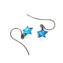 Load image into Gallery viewer, Aqua Blue Petite Facet Star Drop Earrings