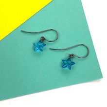 Load image into Gallery viewer, Aqua Blue Petite Facet Star Drop Earrings