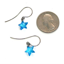 Load image into Gallery viewer, Aqua Blue Petite Facet Star Drop Earrings