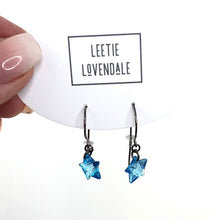 Load image into Gallery viewer, Aqua Blue Petite Facet Star Drop Earrings
