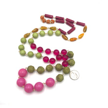 Load image into Gallery viewer, Bright Pink &amp; Olive Green Rosary Rope Necklace