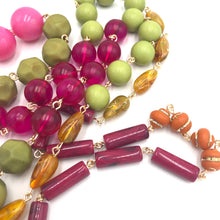 Load image into Gallery viewer, Bright Pink &amp; Olive Green Rosary Rope Necklace