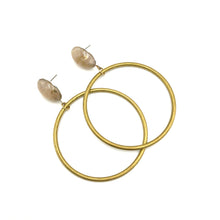 Load image into Gallery viewer, Beige Marbled Brass Loop Earrings