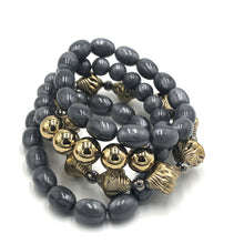 Load image into Gallery viewer, Charcoal Aura &amp; Pewter Stack and Stretch Bracelets Set