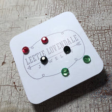 Load image into Gallery viewer, Tiny Bling Red Green Grey Sparkle Studs Earrings Set