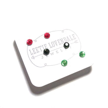 Load image into Gallery viewer, Tiny Bling Red Green Grey Sparkle Studs Earrings Set