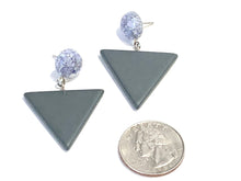 Load image into Gallery viewer, Lavender Sparkle and Grey Triangle Drop Earrings