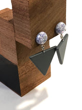 Load image into Gallery viewer, Lavender Sparkle and Grey Triangle Drop Earrings