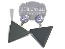 Load image into Gallery viewer, Lavender Sparkle and Grey Triangle Drop Earrings
