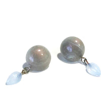 Load image into Gallery viewer, Marbled Grey &amp; Blue Opal Geometric Drop Earrings