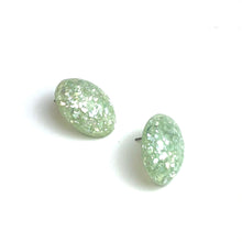 Load image into Gallery viewer, Mint Metallic Glitter Oval Button Studs