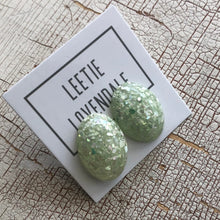 Load image into Gallery viewer, Mint Metallic Glitter Oval Button Studs