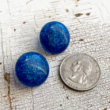 Load image into Gallery viewer, Blue Glitter Lucite Retro Button Stud Earrings