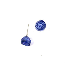 Load image into Gallery viewer, Denim Blue Carved Lucite Rose Stud Earrings
