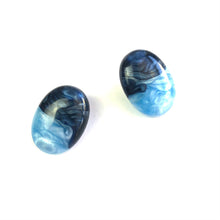 Load image into Gallery viewer, Navy &amp; Aqua Aura Enamel Oval Button Stud Earrings