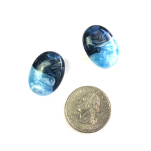 Load image into Gallery viewer, Navy &amp; Aqua Aura Enamel Oval Button Stud Earrings