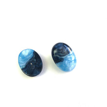 Load image into Gallery viewer, Navy &amp; Aqua Aura Enamel Oval Button Stud Earrings